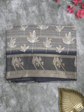 Dola silk fancy saree grey color allover prints & contrast zari border with printed pallu and printed blouse