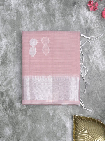 Organza fancy saree onion pink color allover zari motifs & zari border with zari weaving pallu and plain self blouse