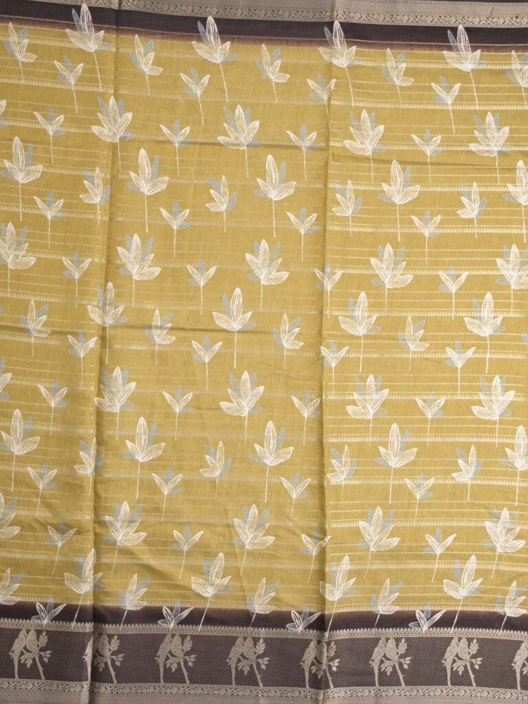 Dola silk fancy saree light mustard yellow color allover prints & contrast zari border with printed pallu and printed blouse