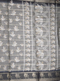 Dola silk fancy saree grey color allover prints & contrast zari border with printed pallu and printed blouse