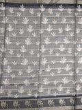 Dola silk fancy saree grey color allover prints & contrast zari border with printed pallu and printed blouse