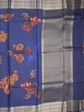 Maheshwari fancy saree royal blue color allover stripes, prints & zari border with zari pallu and plain blouse