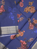 Maheshwari fancy saree royal blue color allover stripes, prints & zari border with zari pallu and plain blouse