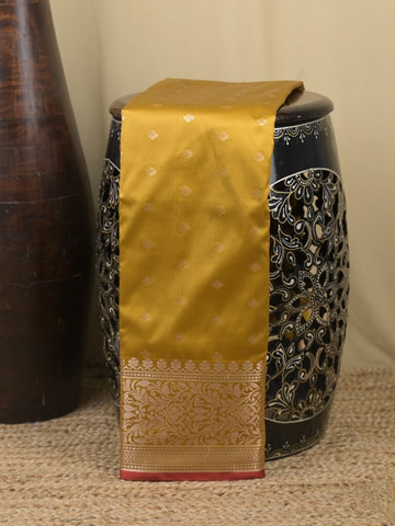 Banaras fancy saree mustard yellow color allover zari motifs & zari border with rich contrast pallu and plain blouse