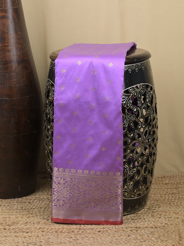 Banaras fancy saree lavender color allover zari motifs & zari border with rich contrast pallu and plain blouse
