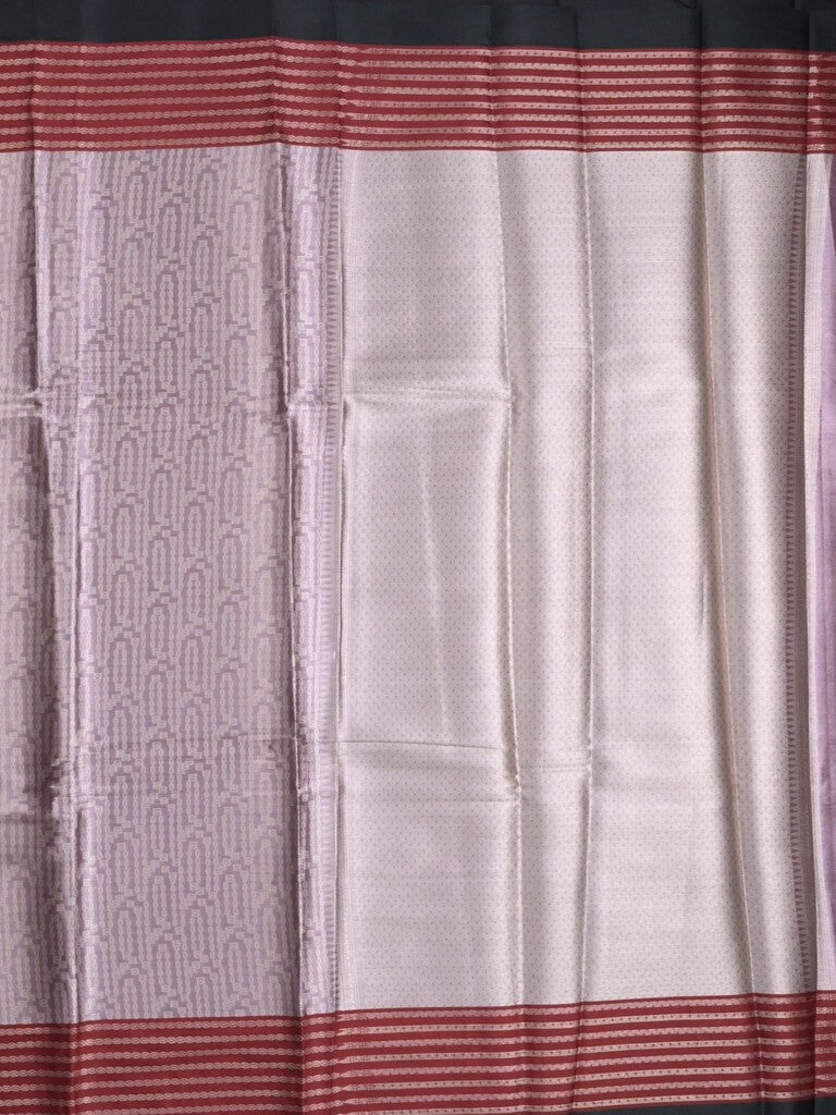 Tissue fancy saree light purple color allover weaves & contrast border with self pallu and attached blouse
