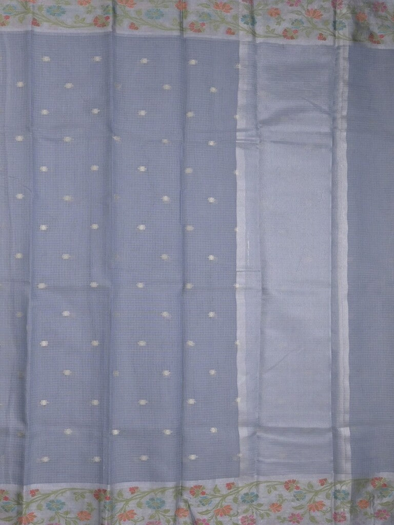Kota fancy saree bluish grey color allover zari motifs & zari border with self pallu and running blouse