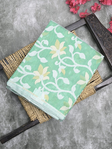 Jamdani cotton saree lux green color allover weaves & weaving border with weaving pallu and attached blouse