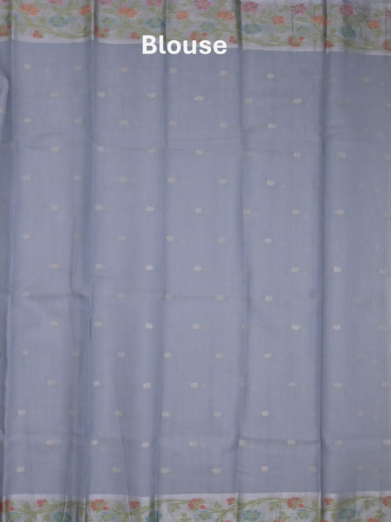 Kota fancy saree bluish grey color allover zari motifs & zari border with self pallu and running blouse