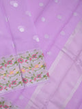 Kota fancy saree lavender color allover zari motifs & zari border with self pallu and running blouse