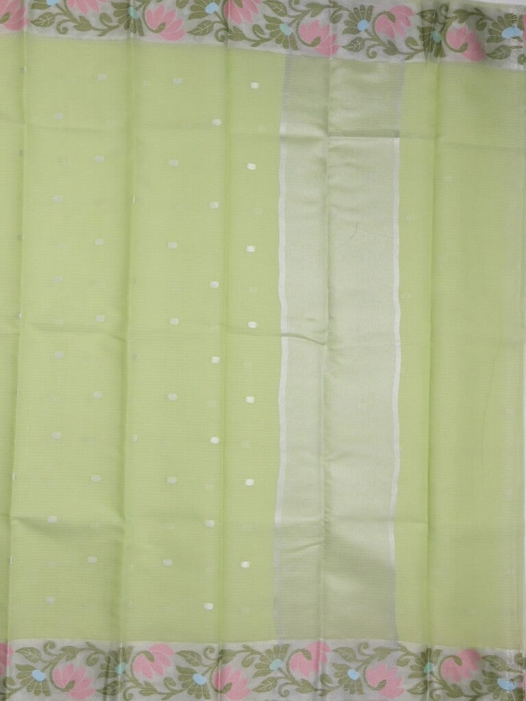 Kota fancy saree light green color allover zari motifs & zari border with self pallu and running blouse