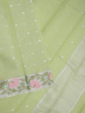 Kota fancy saree light green color allover zari motifs & zari border with self pallu and running blouse