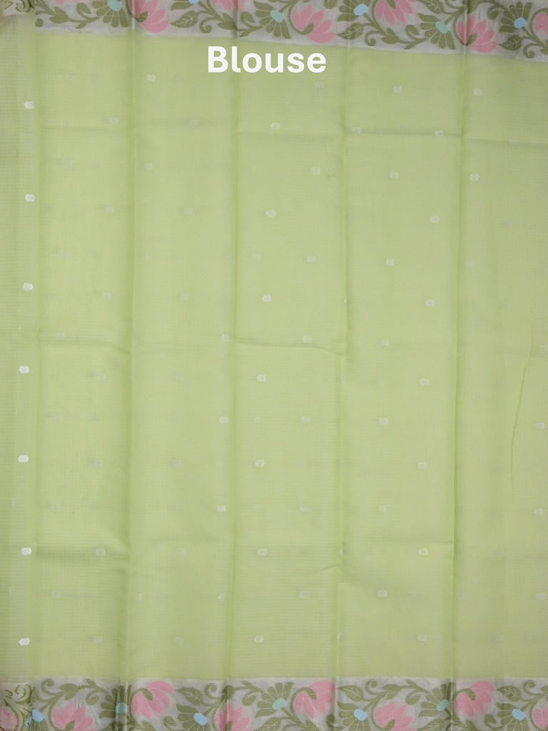 Kota fancy saree light green color allover zari motifs & zari border with self pallu and running blouse