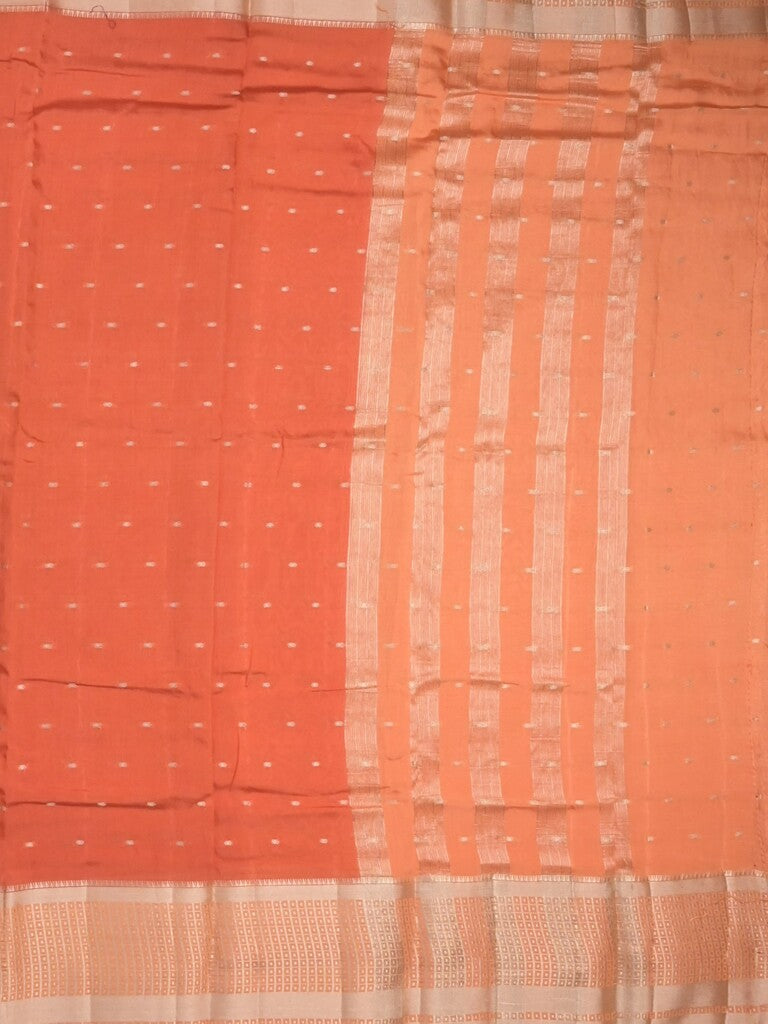 Maheshwari fancy saree orange color allover zari motifs & zari border with contrast pallu and attached blouse