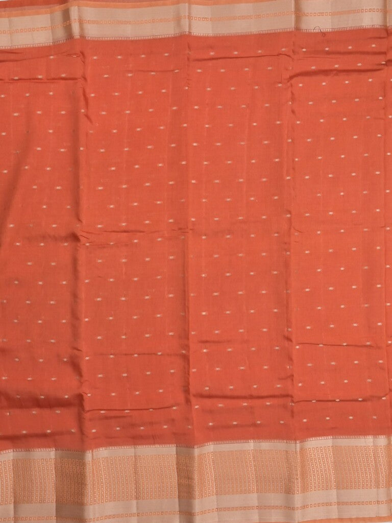 Maheshwari fancy saree orange color allover zari motifs & zari border with contrast pallu and attached blouse