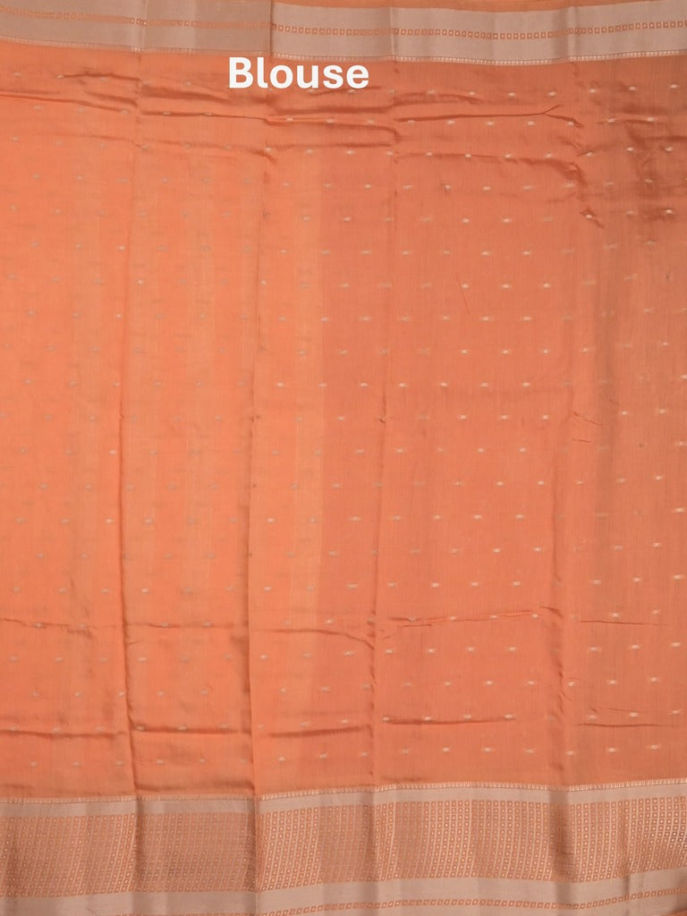 Maheshwari fancy saree orange color allover zari motifs & zari border with contrast pallu and attached blouse