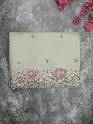 Tussar fancy saree light pista green color allover embroidery motifs & embroidery border with running pallu and plain blouse
