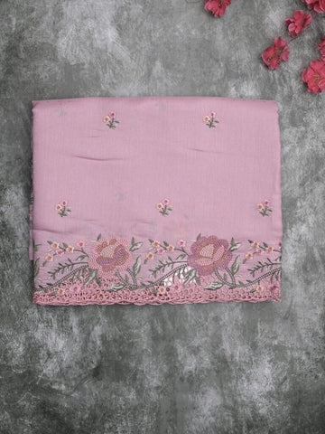 Tussar fancy saree light purple color allover embroidery motifs & embroidery border with running pallu and plain blouse