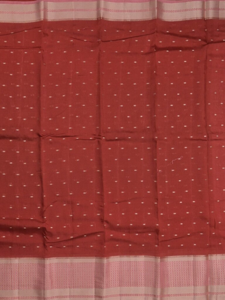 Maheshwari fancy saree maroon color allover zari motifs & zari border with contrast pallu and attached blouse