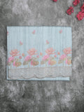 Tussar fancy saree light blue color allover embroidery motifs & embroidery border with running pallu and plain blouse
