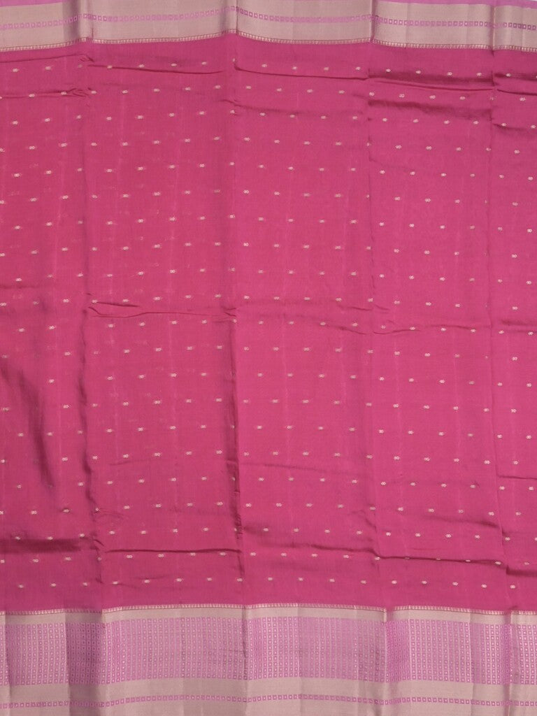 Maheshwari fancy saree pink color allover zari motifs & zari border with contrast pallu and attached blouse
