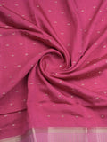 Maheshwari fancy saree pink color allover zari motifs & zari border with contrast pallu and attached blouse