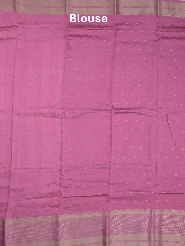 Maheshwari fancy saree pink color allover zari motifs & zari border with contrast pallu and attached blouse