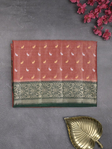 Dupion tissue fancy sarees red color allover zari motifs & zari border with rich pallu and contrast blouse