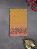 Mangalagiri cotton saree golden yellow color allover prints & contrast border with printed pallu and self blouse