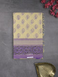 Mangalagiri cotton saree light cream color allover prints & contrast border with printed pallu and self blouse