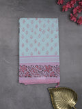 Mangalagiri cotton saree light blue color allover prints & contrast border with printed pallu and self blouse