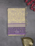 Mangalagiri cotton saree light cream color allover prints & contrast border with printed pallu and self blouse