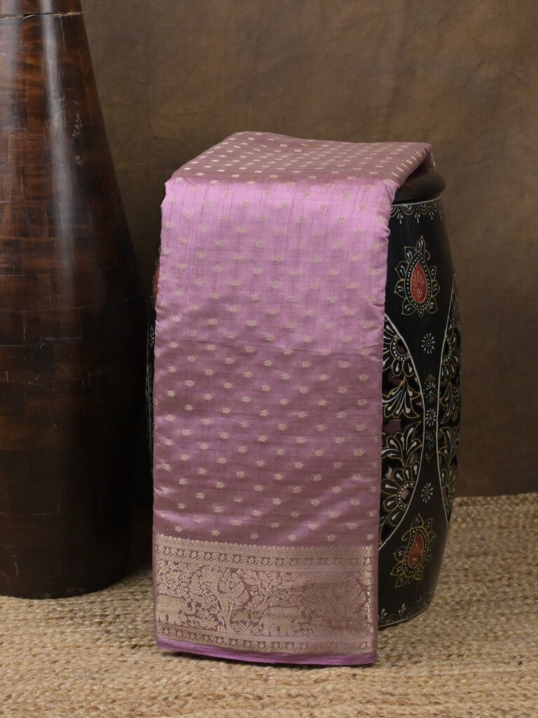 Dupion fancy saree purple color allover zari motifs & zari border with stripes pallu and running blouse