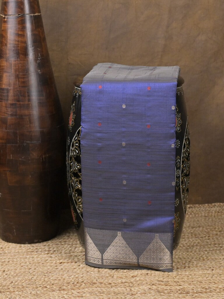 Dupion fancy saree royal blue color allover zari motifs & zari border with zari pallu and running blouse