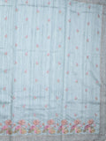 Tussar fancy saree light blue color allover embroidery motifs & embroidery border with running pallu and plain blouse