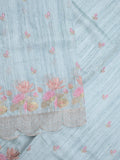 Tussar fancy saree light blue color allover embroidery motifs & embroidery border with running pallu and plain blouse