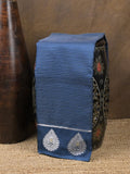 Dupion fancy saree blue color allover zari motifs & zari border with zari pallu and contrast blouse