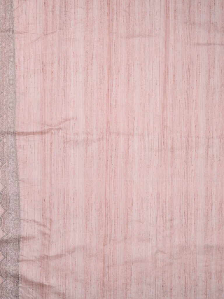 Tussar fancy saree baby pink color allover embroidery motifs & embroidery border with running pallu and plain blouse