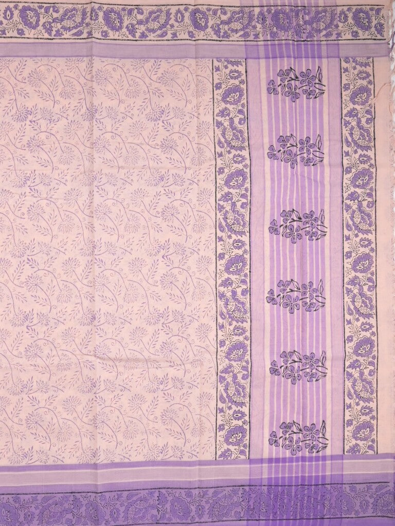 Mangalagiri cotton saree pastel purple color allover prints & contrast border with printed pallu and self blouse