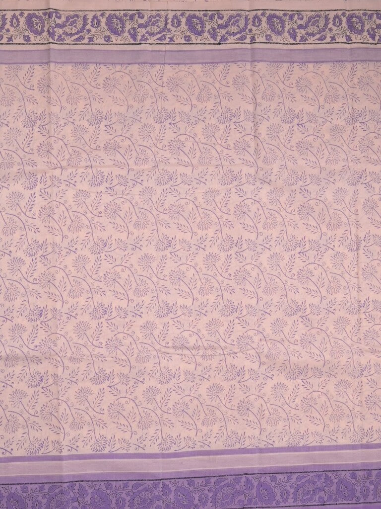 Mangalagiri cotton saree pastel purple color allover prints & contrast border with printed pallu and self blouse