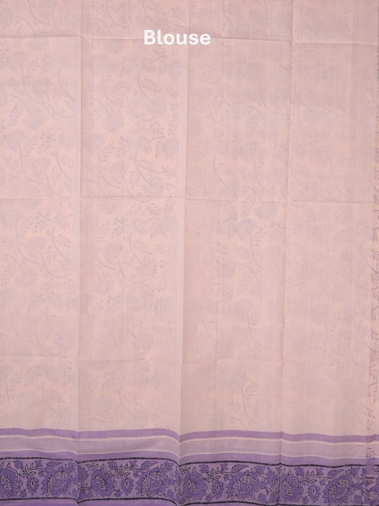 Mangalagiri cotton saree pastel purple color allover prints & contrast border with printed pallu and self blouse