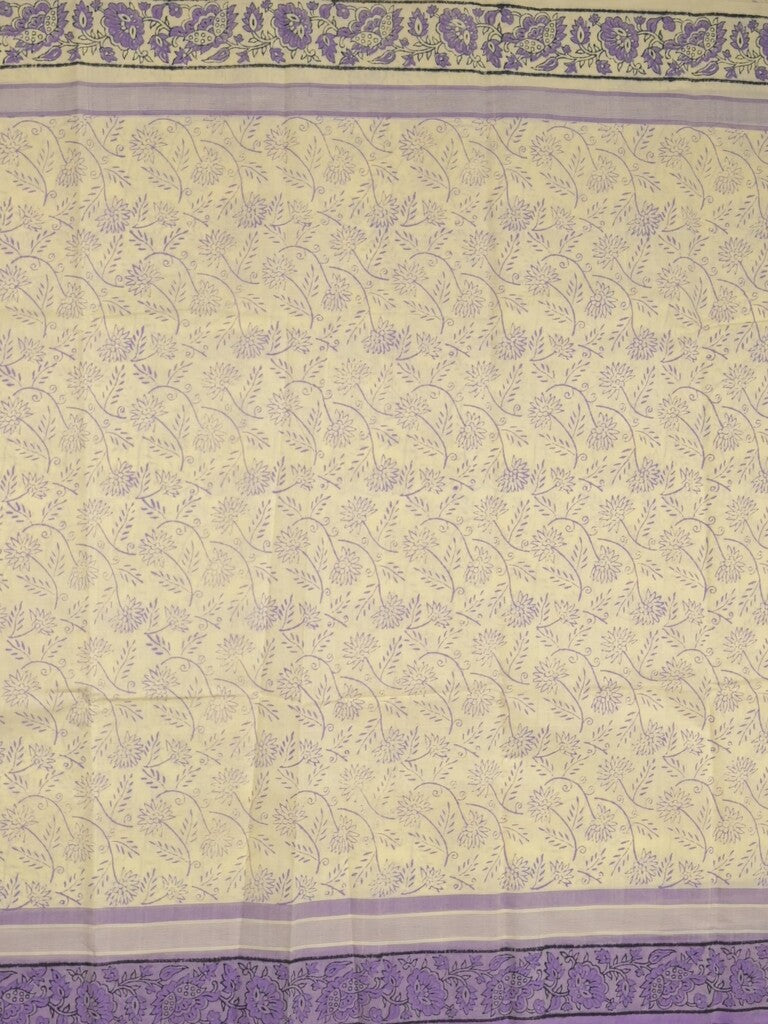 Mangalagiri cotton saree light cream color allover prints & contrast border with printed pallu and self blouse