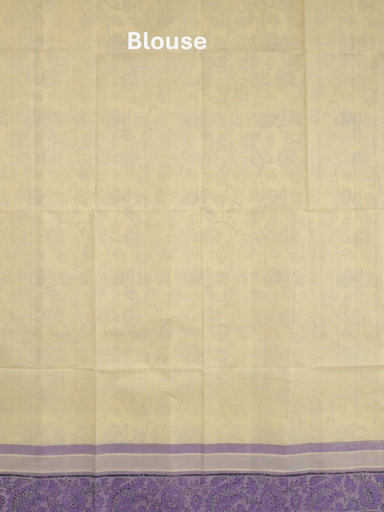 Mangalagiri cotton saree light cream color allover prints & contrast border with printed pallu and self blouse
