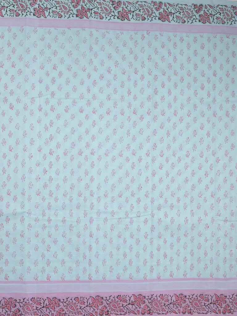 Mangalagiri cotton saree light blue color allover prints & contrast border with printed pallu and self blouse