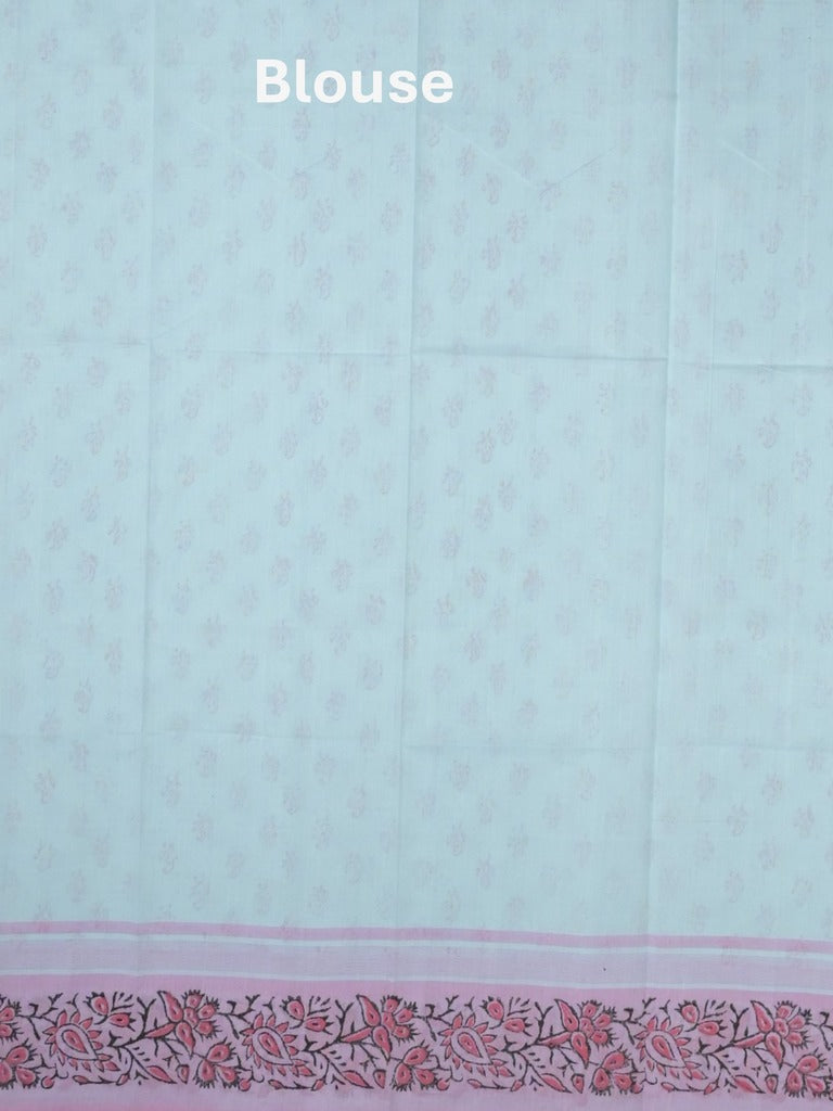 Mangalagiri cotton saree light blue color allover prints & contrast border with printed pallu and self blouse