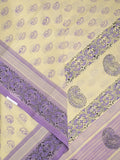 Mangalagiri cotton saree light cream color allover prints & contrast border with printed pallu and self blouse