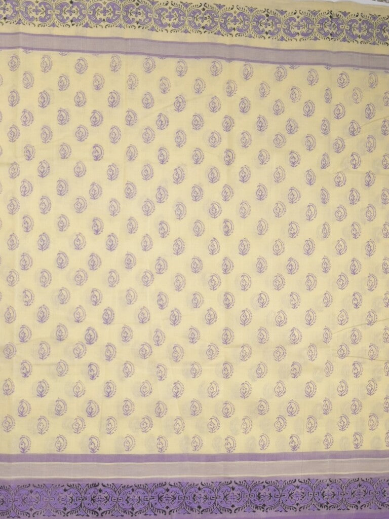 Mangalagiri cotton saree light cream color allover prints & contrast border with printed pallu and self blouse