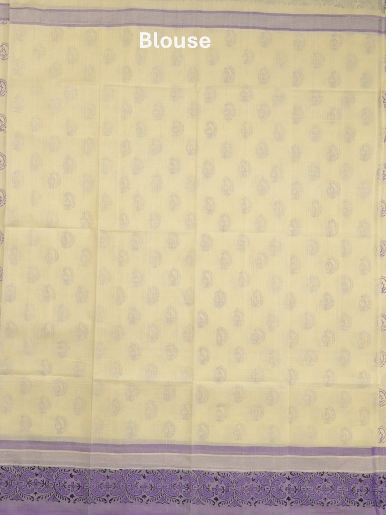 Mangalagiri cotton saree light cream color allover prints & contrast border with printed pallu and self blouse