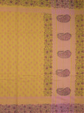 Mangalagiri cotton saree golden yellow color allover prints & contrast border with printed pallu and self blouse