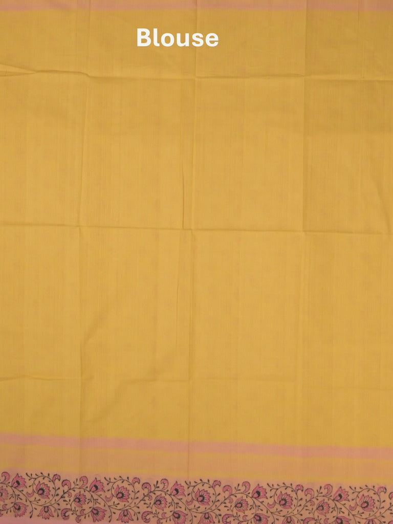 Mangalagiri cotton saree golden yellow color allover prints & contrast border with printed pallu and self blouse